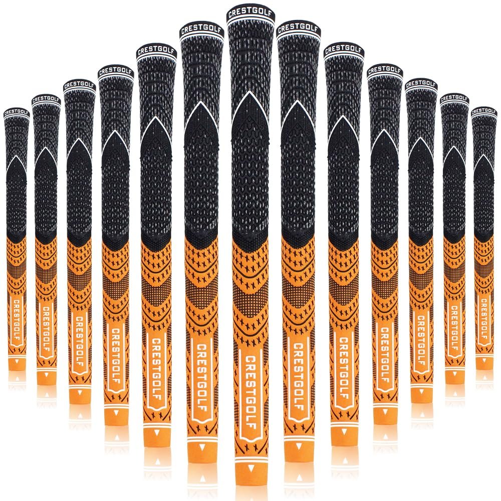 Golf Grips,Mid Size MultiCompound Hybrid Golf Club Grips All-Weather Control Thread Technology Rubber,13 Grips(Orange,Mid Size)