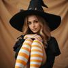 Spotlight Hosiery Over Knee Thigh High Socks, Yellow Maroon Stripe, One Size&Plus size Women, 1PR view 3