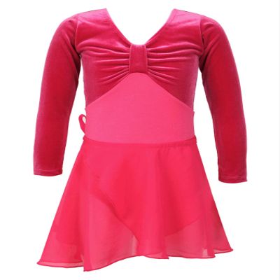 Agoky Kids Girls Ballet Dress 2Pcs Velvet Long Sleeve Leotard with Mesh Skirt Set Gymnastic Ballet Dancewear Outfits Hot Pink 5-6 Years