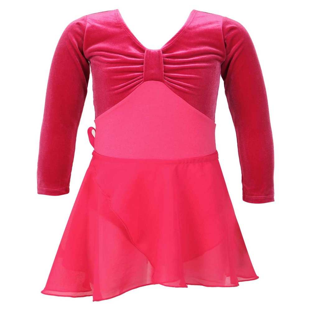Agoky Kids Girls Ballet Dress 2Pcs Velvet Long Sleeve Leotard with Mesh Skirt Set Gymnastic Ballet Dancewear Outfits Hot Pink 5-6 Years