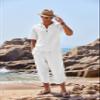 COOFANDY Men's 2 Pieces Linen Set Henley Shirt Short Sleeve and Harem Capri Pants Wide Leg Baggy Beach Yoga Trousers Outfits view 2