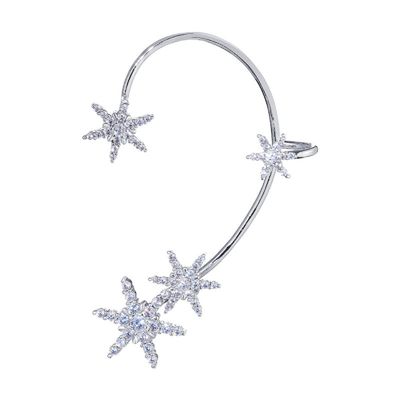 Luxury 3D Butterfly Cuff Earrings Ear Wrap Earrings Crystal CZ No Piercing Ear Clip Crawler Full Rhinestone for Women Wedding Jewelry-Silver Snowflake Left