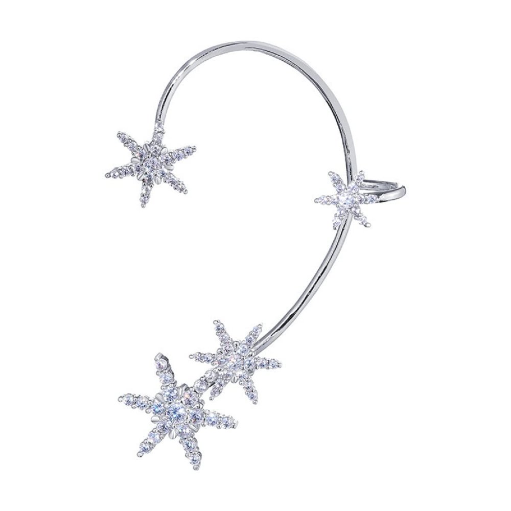Luxury 3D Butterfly Cuff Earrings Ear Wrap Earrings Crystal CZ No Piercing Ear Clip Crawler Full Rhinestone for Women Wedding Jewelry-Silver Snowflake Left
