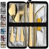 VANDBAO Camping Utensils Set, Portable Travel Utensils with Case for Fixing Tableware, Reusable Stainless Steel Stable Cutlery Set, Lunch Picnic Flatware Silverware (Gold Set) view 1