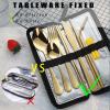 VANDBAO Camping Utensils Set, Portable Travel Utensils with Case for Fixing Tableware, Reusable Stainless Steel Stable Cutlery Set, Lunch Picnic Flatware Silverware (Gold Set) view 2