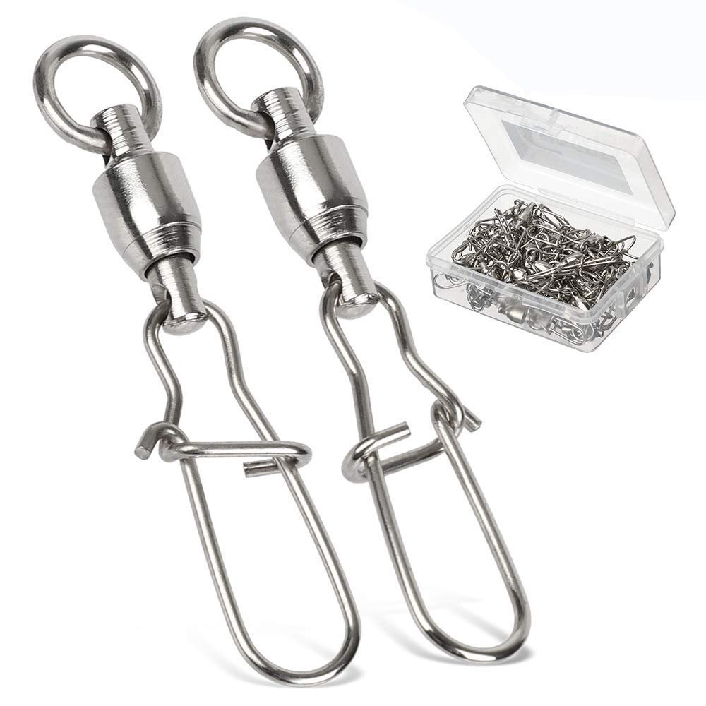 AMYSPORTS Duo Lock Snap Fishing Swivels Stainless Barrel Swivels Fishing Lure Snap Swivels Ball Bearing Swivels Fishing Tackle for Saltwater Fishing Freshwater Fishing 50pcs 220lbs