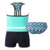 Moggemol Kids Girls 3 Piece Tankini Swimsuit Floral Print Top with Boyshorts Bottoms Bathing Suit Swimwear Green 4 Years view 4