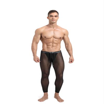 Jugaoge Men Sexy See Through Leggings Tight Pants Butt Lifting Sports Leggings High Waisted Tummy Control Workout Shorts Black Small