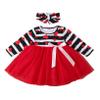 ACSUSS Baby Girls 2pcs Fall Clothes Long Sleeve Stripes Heart Print Valentine Princess Dress Red 6-12 Months view 1