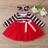 ACSUSS Baby Girls 2pcs Fall Clothes Long Sleeve Stripes Heart Print Valentine Princess Dress Red 6-12 Months view 2