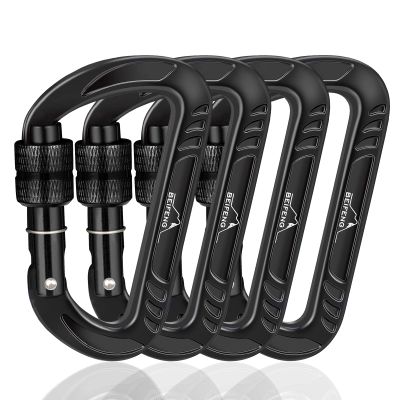 BEIFENG Heavy Duty Lightweight Locking Carabiner Clips D Ring for Camping Hiking Outdoor Gym etc, Carabiner with Lock Small Carabiners for Dog Leash & Harness (Screw Locking 4Pcs)