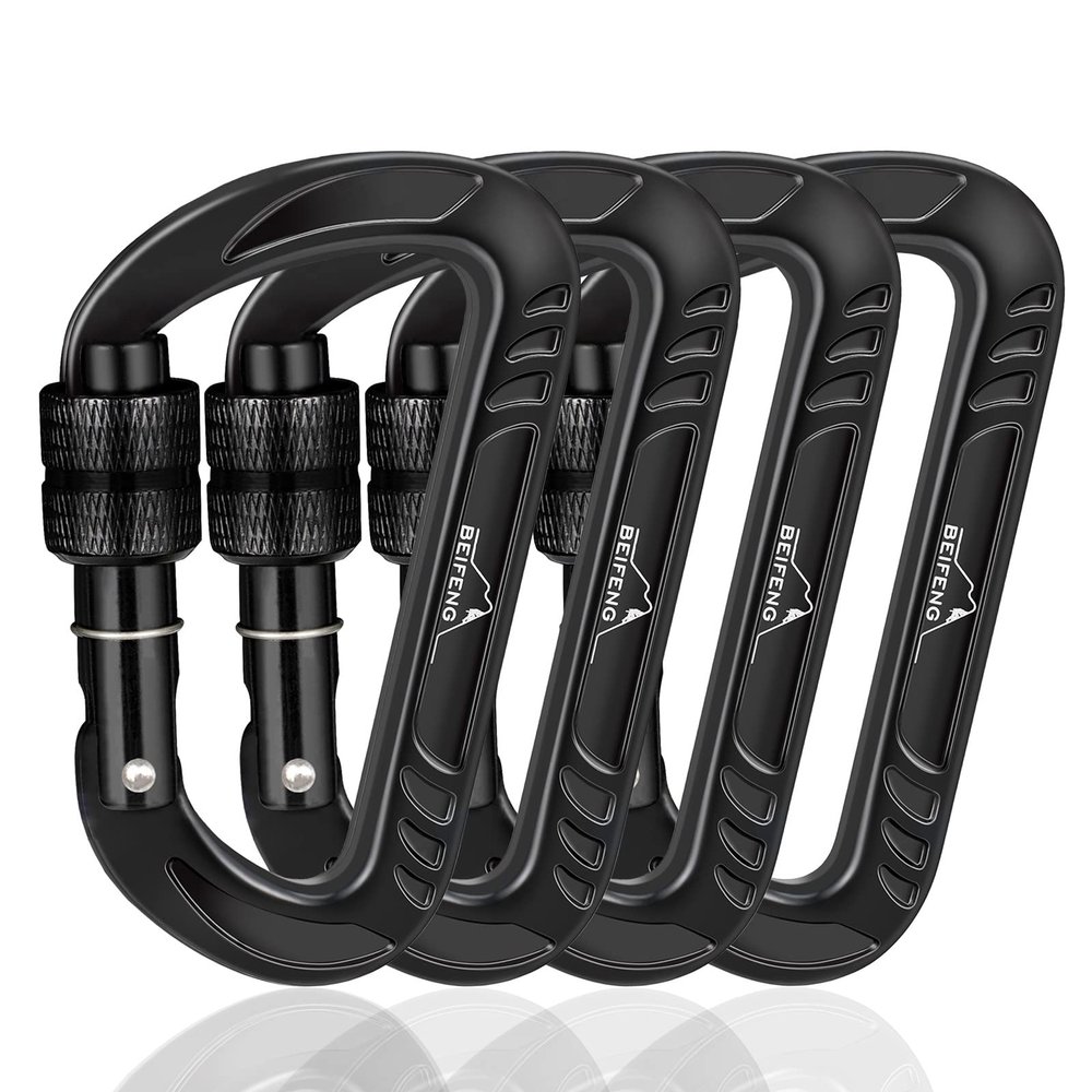 BEIFENG Heavy Duty Lightweight Locking Carabiner Clips D Ring for Camping Hiking Outdoor Gym etc, Carabiner with Lock Small Carabiners for Dog Leash & Harness (Screw Locking 4Pcs)