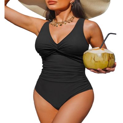 Holipick Black Women Tummy Control One Piece Swimsuit - Push Up Bathing Suit Full Coverage Slimming Swimwear S