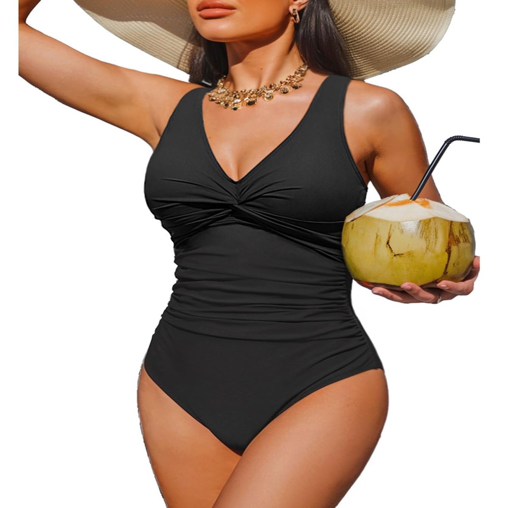 Holipick Black Women Tummy Control One Piece Swimsuit - Push Up Bathing Suit Full Coverage Slimming Swimwear S
