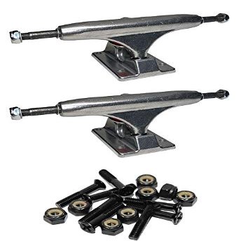 Warehouse Skateboards Standard Polished Skateboard Trucks - 5.75" Hanger 8.5" Axle with 1" Raven Black Hardware - Bundle of 2 items