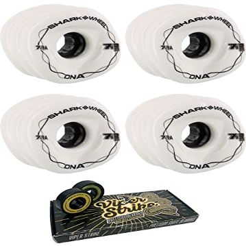 72mm Shark Wheels DNA Solid White/Black Skateboard Wheels - 78a with Viper Strike Skateboard Bearings 8mm Precision ABEC 7 Skateboard Bearings - Bundle of 2 Items