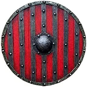 ARTIZANSTORE Medieval LARP Warrior Wood and Steel Viking Round Shield Red Wooden Armour