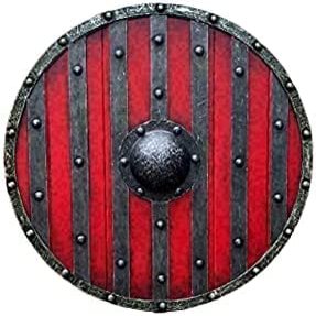 ARTIZANSTORE Medieval LARP Warrior Wood and Steel Viking Round Shield Red Wooden Armour