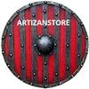 ARTIZANSTORE Medieval LARP Warrior Wood and Steel Viking Round Shield Red Wooden Armour view 3