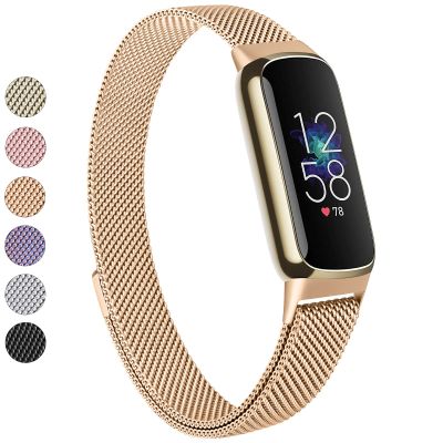Vanjua Metal Band Compatible with Fitbit Luxe Bands, Stainless Steel Mesh Loop Adjustable Wristband Replacement Strap for Fitbit Luxe Fitness Tracker - Women & Men (Rose Gold)