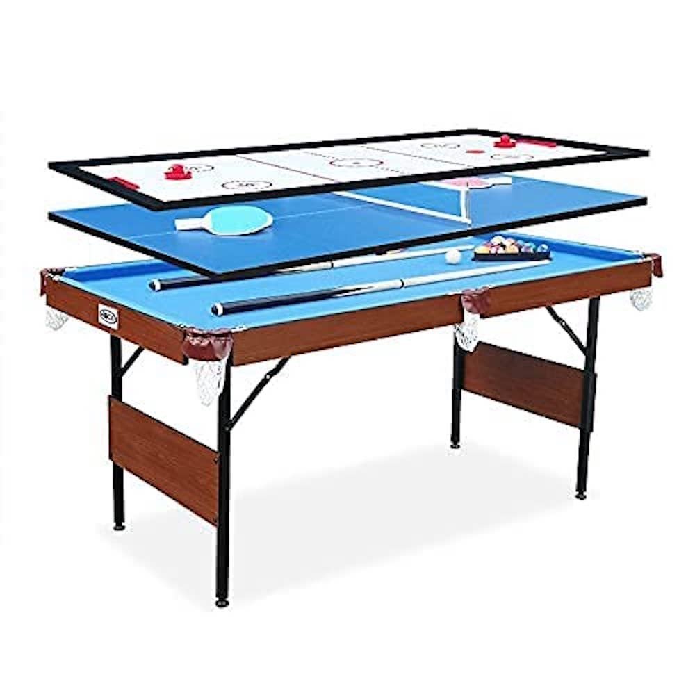 RACK Crux 55-Inch Folding Billiard/Pool Table (Blue 3-in-1 Multi Game)  Budget, Foldable, Indoor, Table Top, Mini Pool Table for Adults & Kids