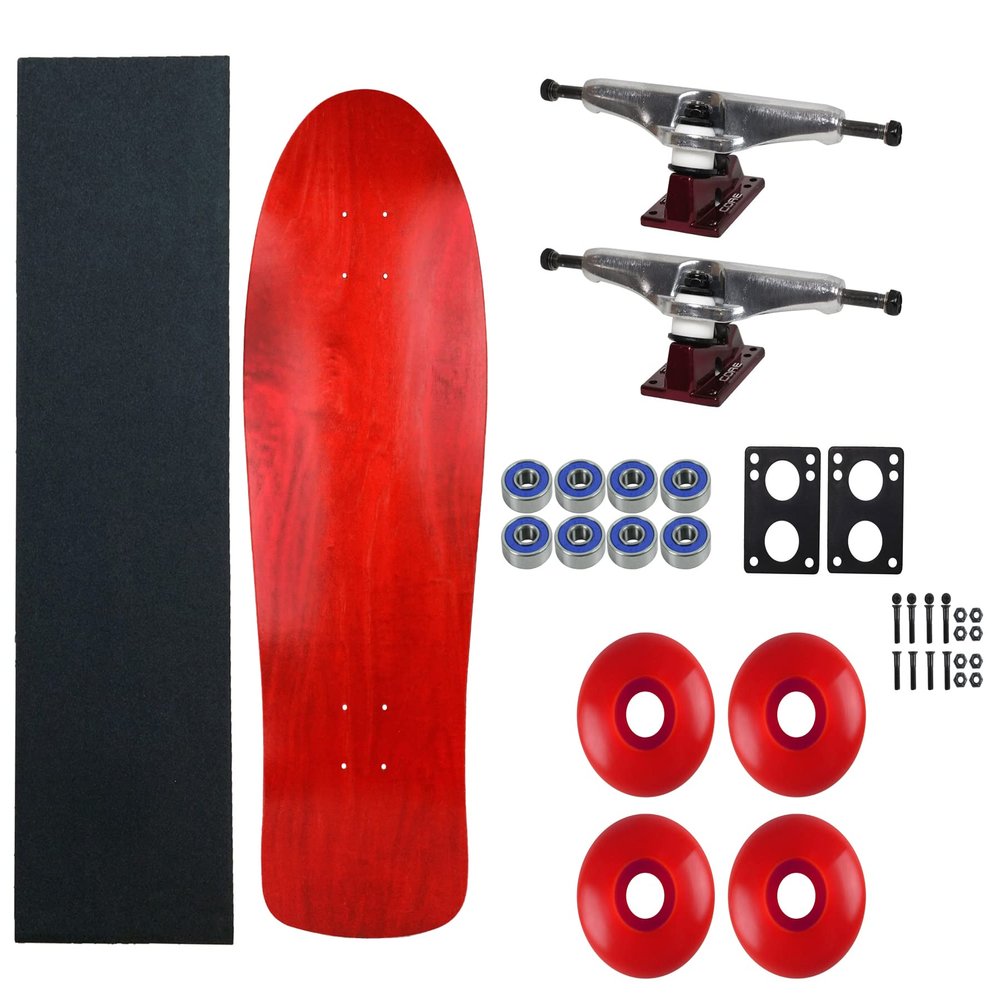 Moose Old School 80's Skateboard Complete 30" Red with Hollow 7.0 Silver/Red Trucks, 58mm Blue Wheels