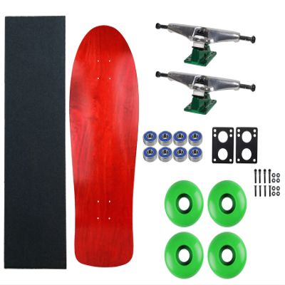 Moose Old School 80's Skateboard Complete 30" Red with Hollow 7.0 Silver/Green Trucks, 58mm Blue Wheels