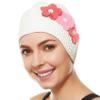 Beemo Latex Swimming Cap for Women, Swim Cap for Long Hair or Short Hair, Bath & Swim Caps to Shield Hair from Damage, Use as Large Shower Cap, White Swimming Cap with Pink Flowers view 1