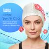 Beemo Latex Swimming Cap for Women, Swim Cap for Long Hair or Short Hair, Bath & Swim Caps to Shield Hair from Damage, Use as Large Shower Cap, White Swimming Cap with Pink Flowers view 2