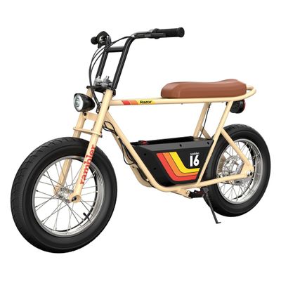 Razor Rambler 16 Electric Retro Mini Bike Ride for Teens Ages 18+, 220 lb Max Weight, Tan 350W Motor, Up to 15.6 Mph, 45-Min Run Time, Twist-Grip Throttle, Spoked Wheels w/ 16 Pneumatic Tires