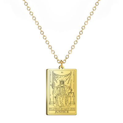 TEAMER Stainless Steel Tarot Cards Necklace Vintage Tarot Jewelry Good Luck Amulet Pendants for Women (Gold-JUSTICE)