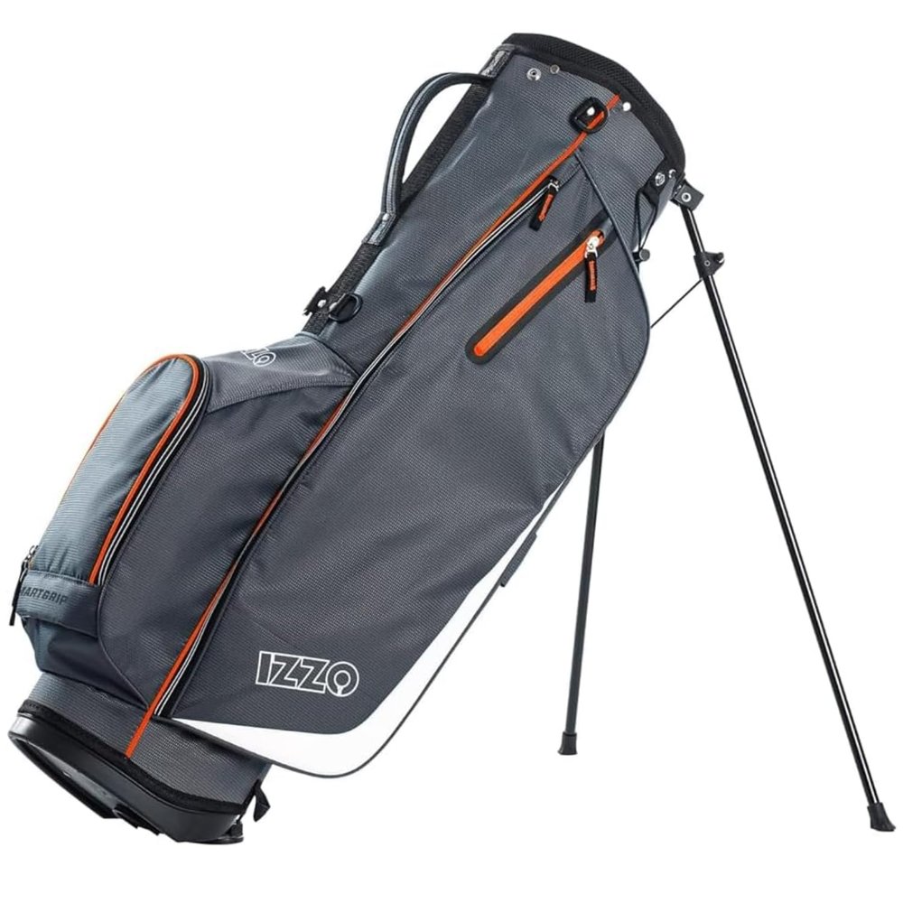 Izzo Golf Ultra-Lite Stand Golf Bag with Dual-Straps & Exclusive Features, Grey/Orange, 3.2 pounds
