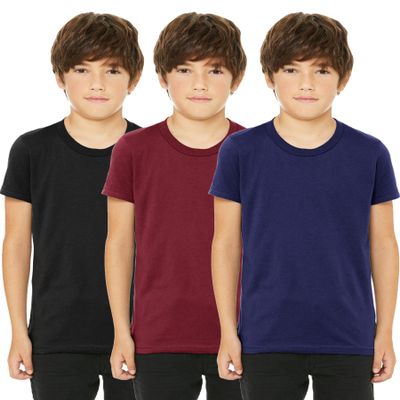 Daxton Youth Size Short Sleeve Tee Basic Tshirt Tops Packs-Black,Burgundy,Navy-XS