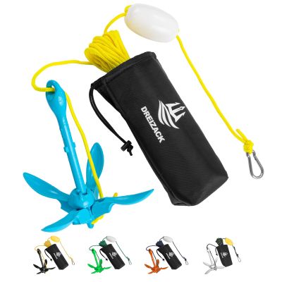 Dreizack Kayak Anchor Kit, 3.5 lb Folding Grapnel Boat Anchor Trolley Accessories with 40ft Rope and PVC Buoy for Fishing Kayaks SUP Paddle Boards Canoes Jet Ski PWC Inflatable Small Boats, Blue