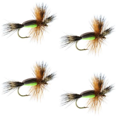 The Fly Fishing Place Chartreuse Humpy Classic Trout Dry Fly Fishing Flies - Set of 4 Flies Size 12