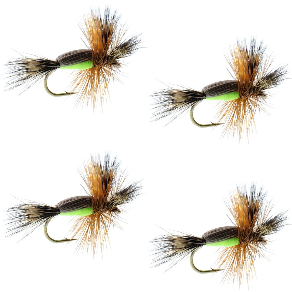 The Fly Fishing Place Chartreuse Humpy Classic Trout Dry Fly Fishing Flies - Set of 4 Flies Size 12