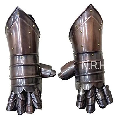 Nautical Replica Hub Medieval Armor Knight Steel Gauntlets - Steel Premium Leather Lined Costume Copper Antique Play Gloves