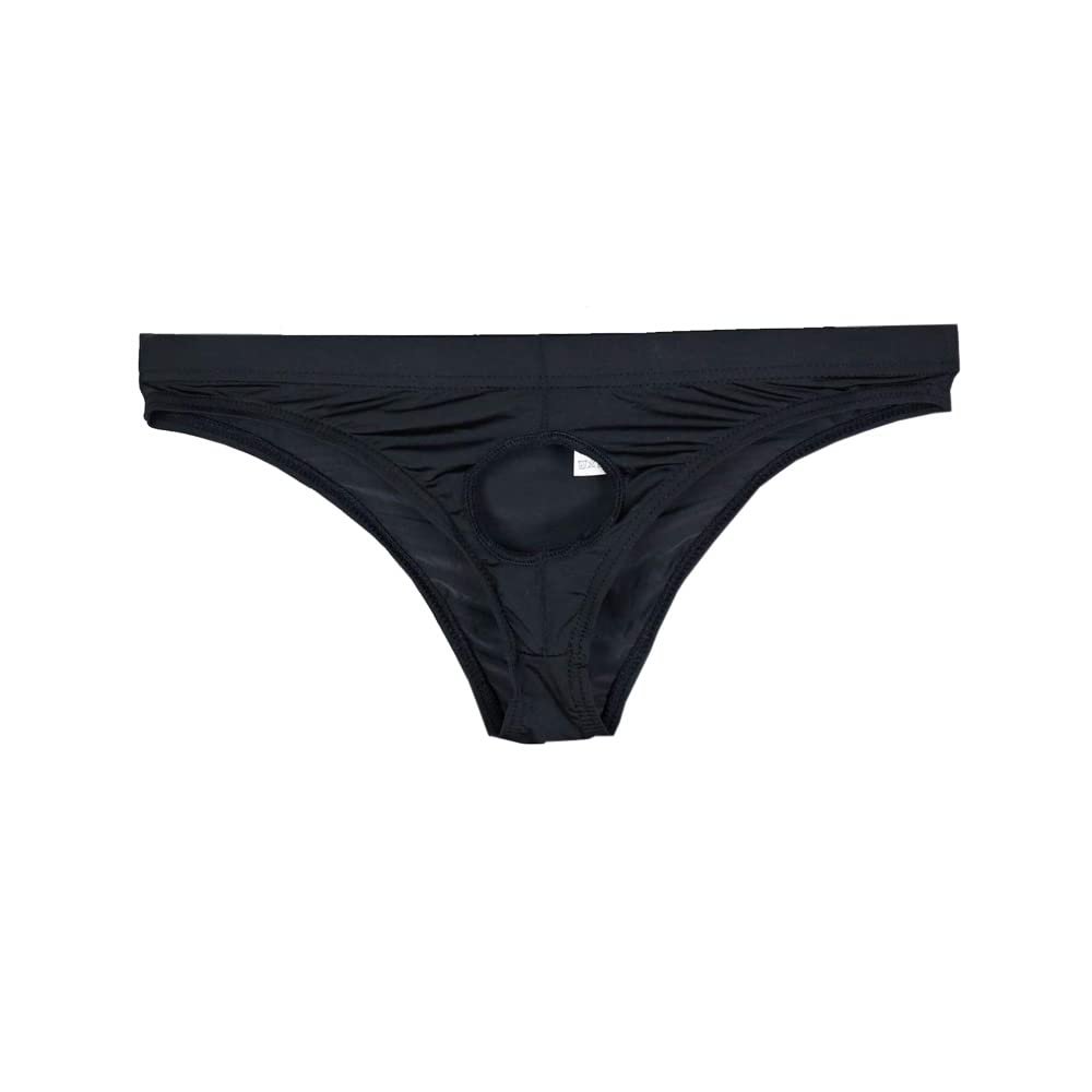 COMLIFE Mens Ice Silk Front Hole Bikini Shorts Under Panties Black