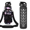 32 OZ Water Bottle with Storage Sleeve and Straw &Lid, Motivational Water Bottles with Times to Drink BPA Free Reusable Gym Water Bottles for Fitness & Sports (Midnight Rose) view 1