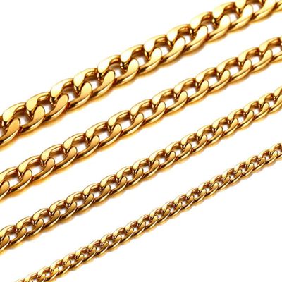 INFINIQUE CREATIONS 18K Gold Plated Stainless Steel Cuban Curb Chain Bracelet Necklace 3~12mm (22, 6mm, Gold)