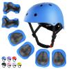 WayEee Kids Bike Helmet Set Skateboard Knee Pads, 7PCS Protective Gear Adjustable for Girls Boys 3-10 Age Elbow Pads Wrist Guards for Outdoor Sports Cycling Bike Roller Skating Scooter, Youth, Blue view 1