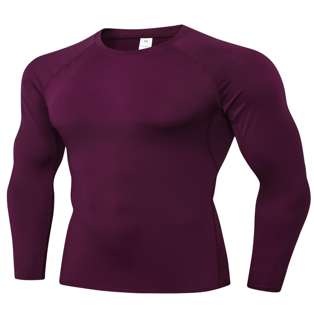 Men's Compression Shirts Long Sleeve Athletic T Shirt Workout Cool Dry Running Tops Gym Undershirts Baselayers Wine