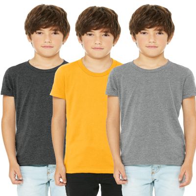 Daxton Youth Size Short Sleeve Tee Basic Tshirt Tops Packs-Hcharcoal,Gold,Heather Gray-L