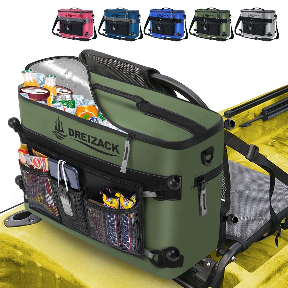Dreizack Kayak Cooler - Green, Waterproof, 1.584 Quarts, Insulated, Behind Seat, Fishing, Camping, Picnic, Hiking, Kayak Accessories