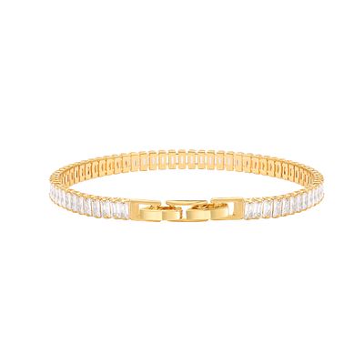 PEARLADA Baguette Cubic Zirconia Tennis Bracelet, Classic 18k Gold Plated Faux Diamond Bracelet for Women, Dainty Adjustable Bracelet for Wedding 7-8