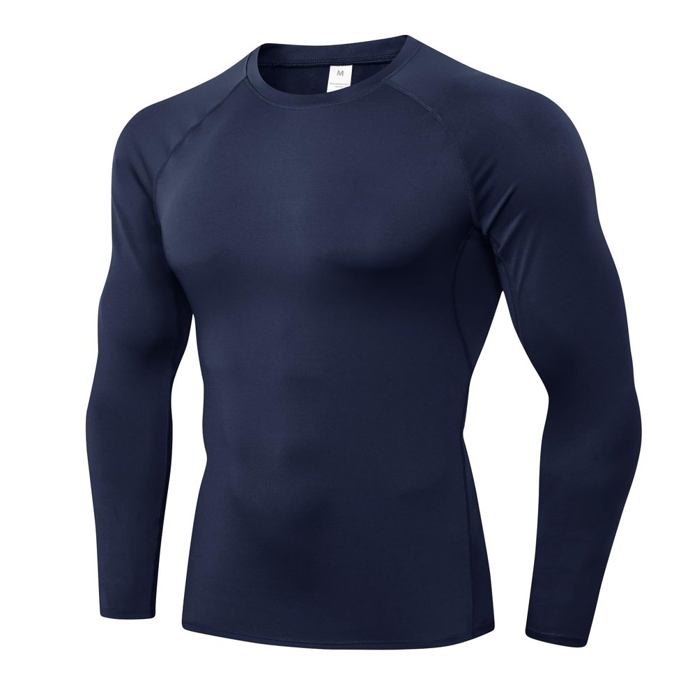 Men's Compression Shirts Long Sleeve Athletic T Shirt Workout Cool Dry Running Tops Gym Undershirts Baselayers Navy