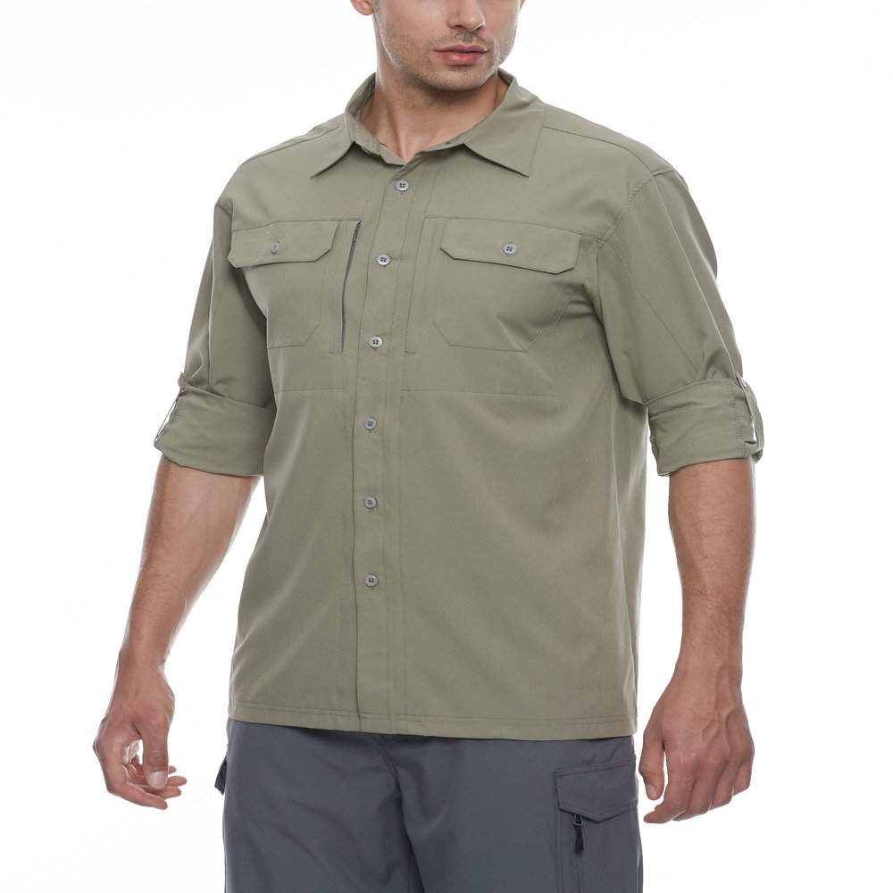 Little Donkey Andy Men's Lightweight Quick Dry Long Sleeve Outdoor Shirts UPF50+ for Hiking, Travel, Camping Sage Size L