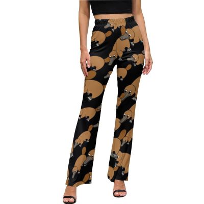 BAIKUTOUAN Platypus Duckbill Bell Bottom Print Yoga Pants Stretch Trousers for Women
