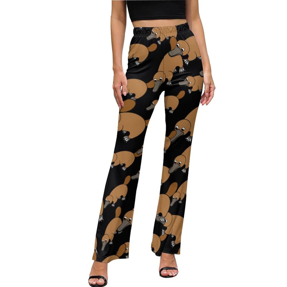 BAIKUTOUAN Platypus Duckbill Bell Bottom Print Yoga Pants Stretch Trousers for Women