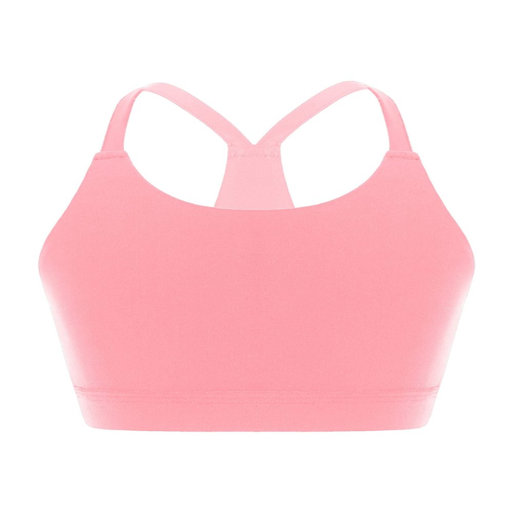 easyforever Kids Girls Athletic Sport Bra Strappy Back Vest Crop Top Tanks for Gym Workout Dance Gymnastics Pink I 14